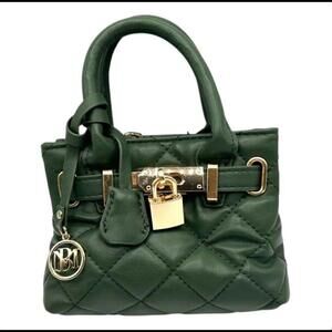 Badgley Mischka Mini Tote Bag w/ Front Lock Chive Green Quilted Vegan (MSRP $99)